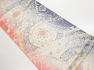 曲線に華文・花唐草模様織出し袋帯